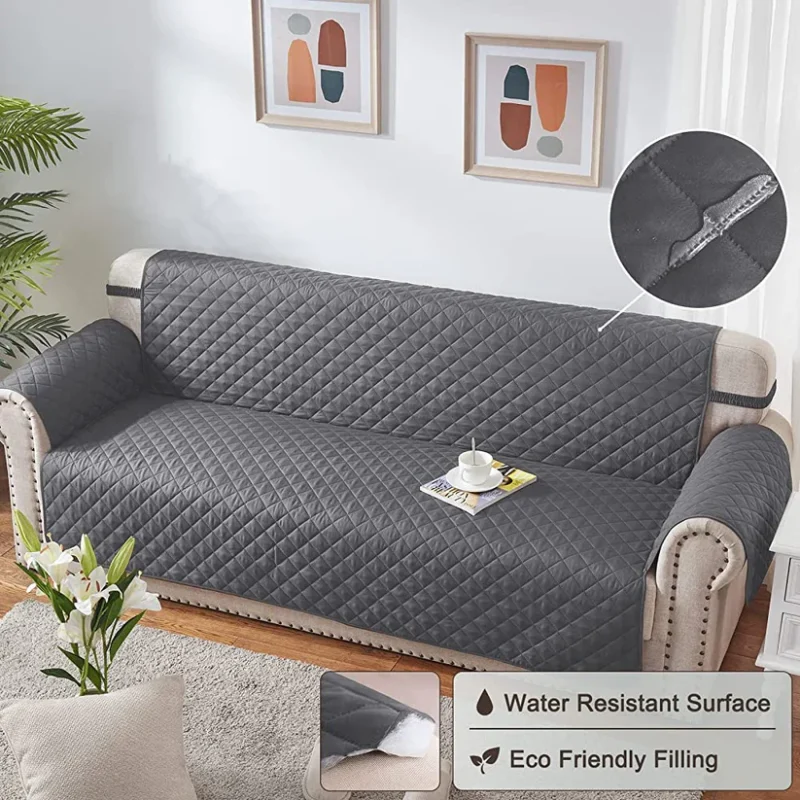 WATERPROOF COTTON QUILTED SOFA COVER - SOFA RUNNERS (Grey)